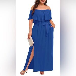 Plus Size Off The Shoulder royal blue Maxi Long Casual Beach Dress